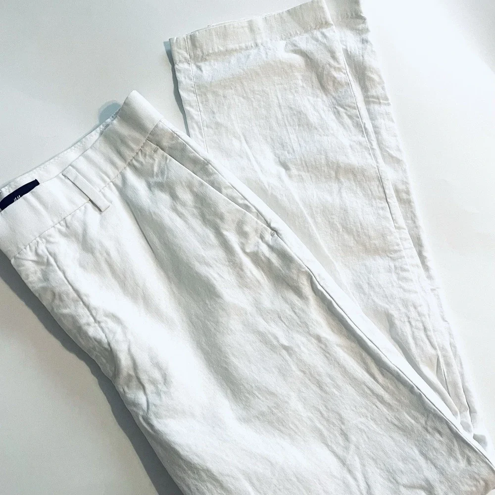 H & M Women's White Linen Blend Pants Size‎ 29 Straight Leg